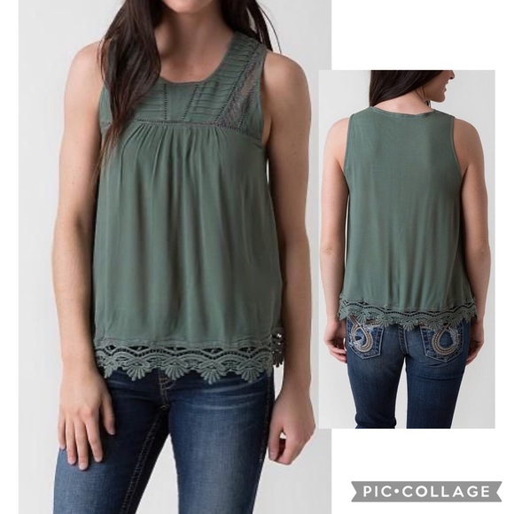 Coco & Jameson Crochet Olive Lace Inset Tank / SM - Picture 1 of 4
